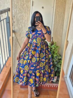 Blue Penkalamkaari cotton dress.