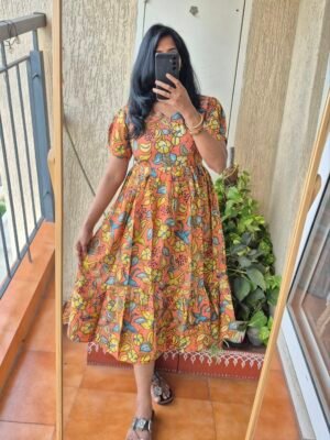 Orange Penkalamkaari cotton dress.