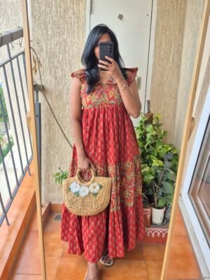Rustic Red floral La La long dress.