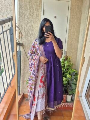 Purple Narayanpet cotton dress.