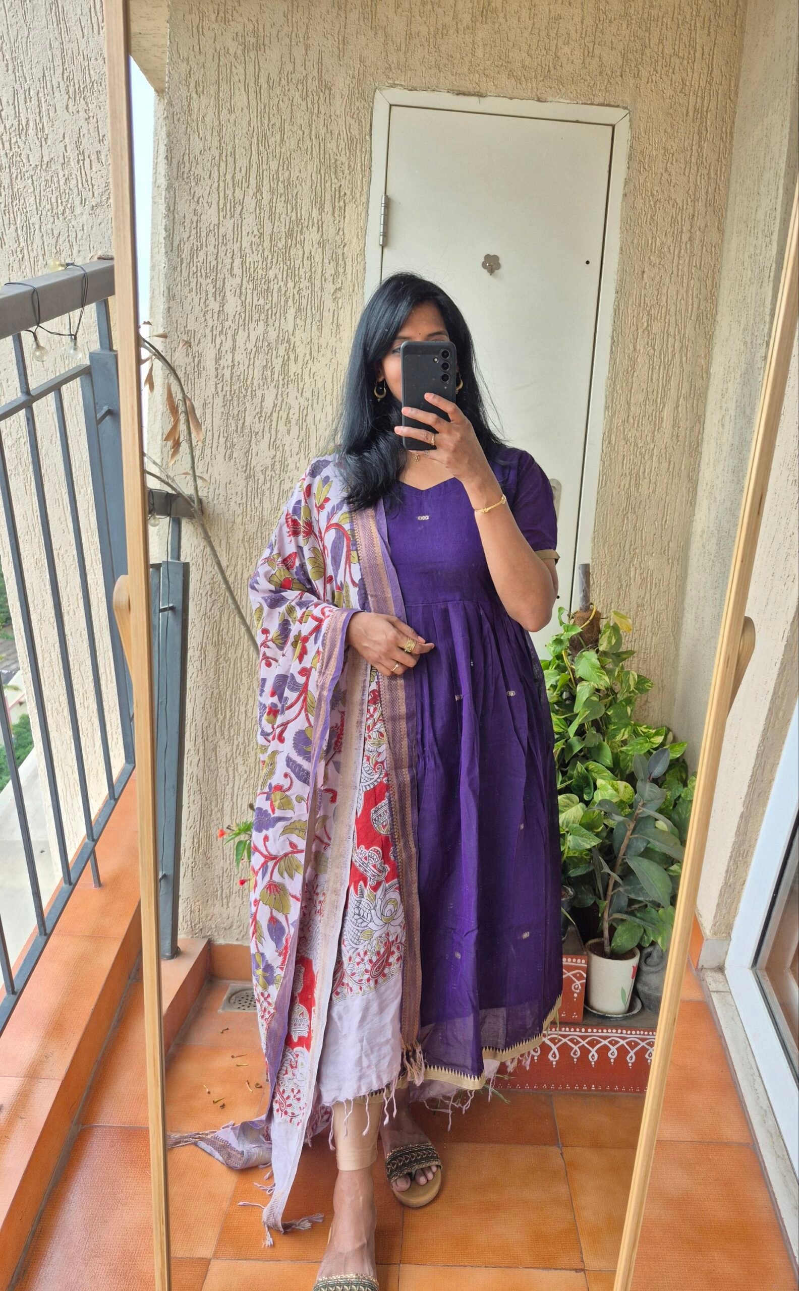 Purple Narayanpet cotton dress.