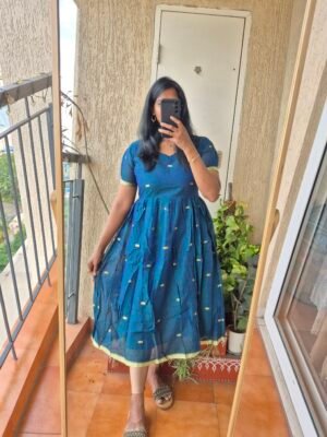 Peacock blue Narayanpet cotton dress.