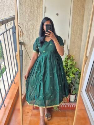Bottle green Narayanpet cotton dress.