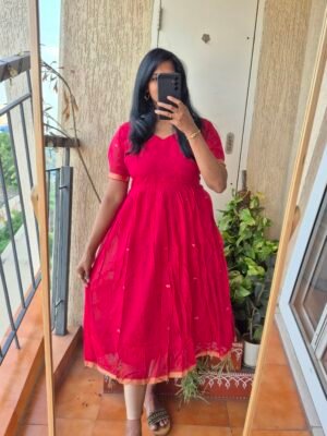 Rani pink Narayanpet cotton dress.