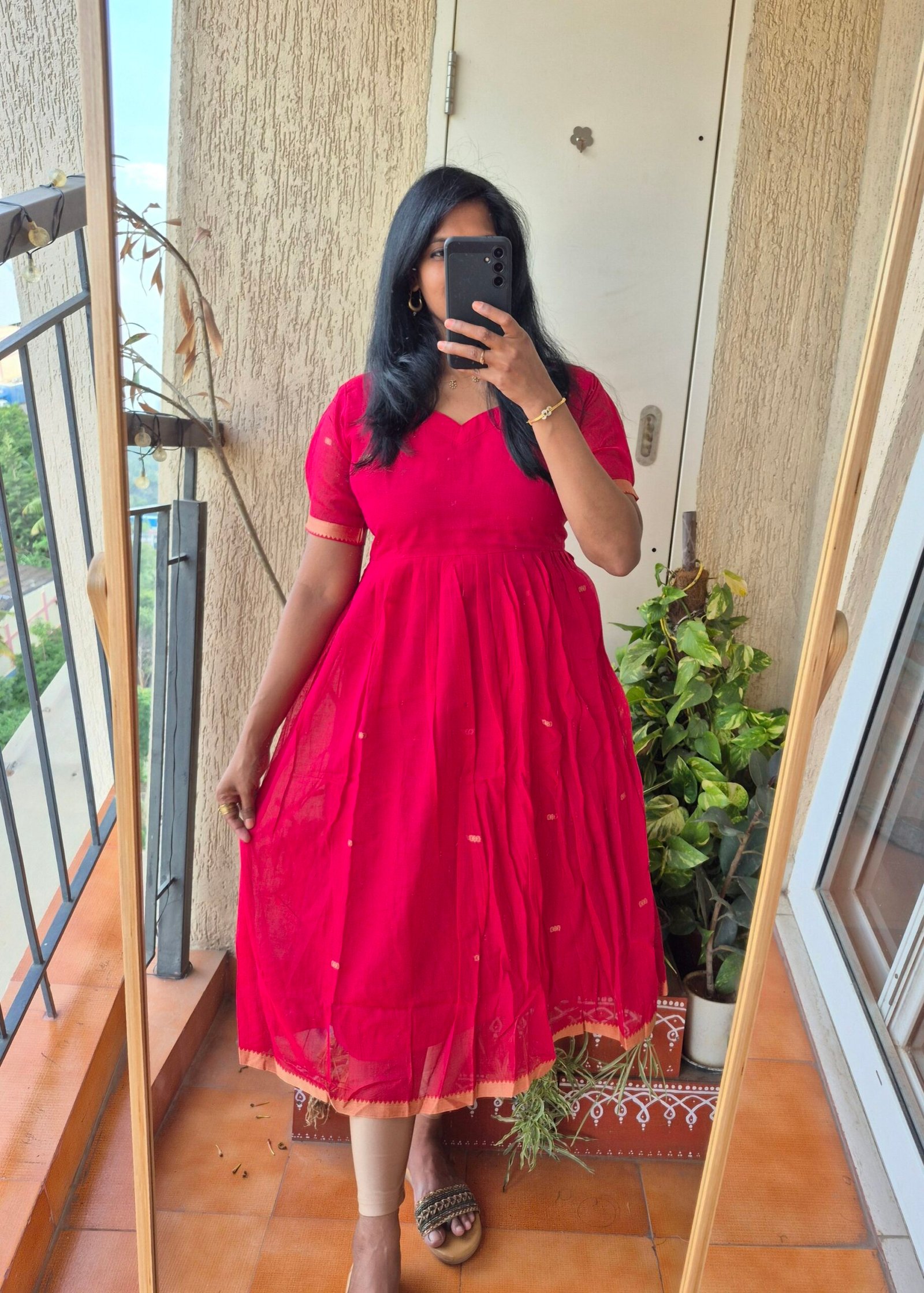 Rani pink Narayanpet cotton dress.