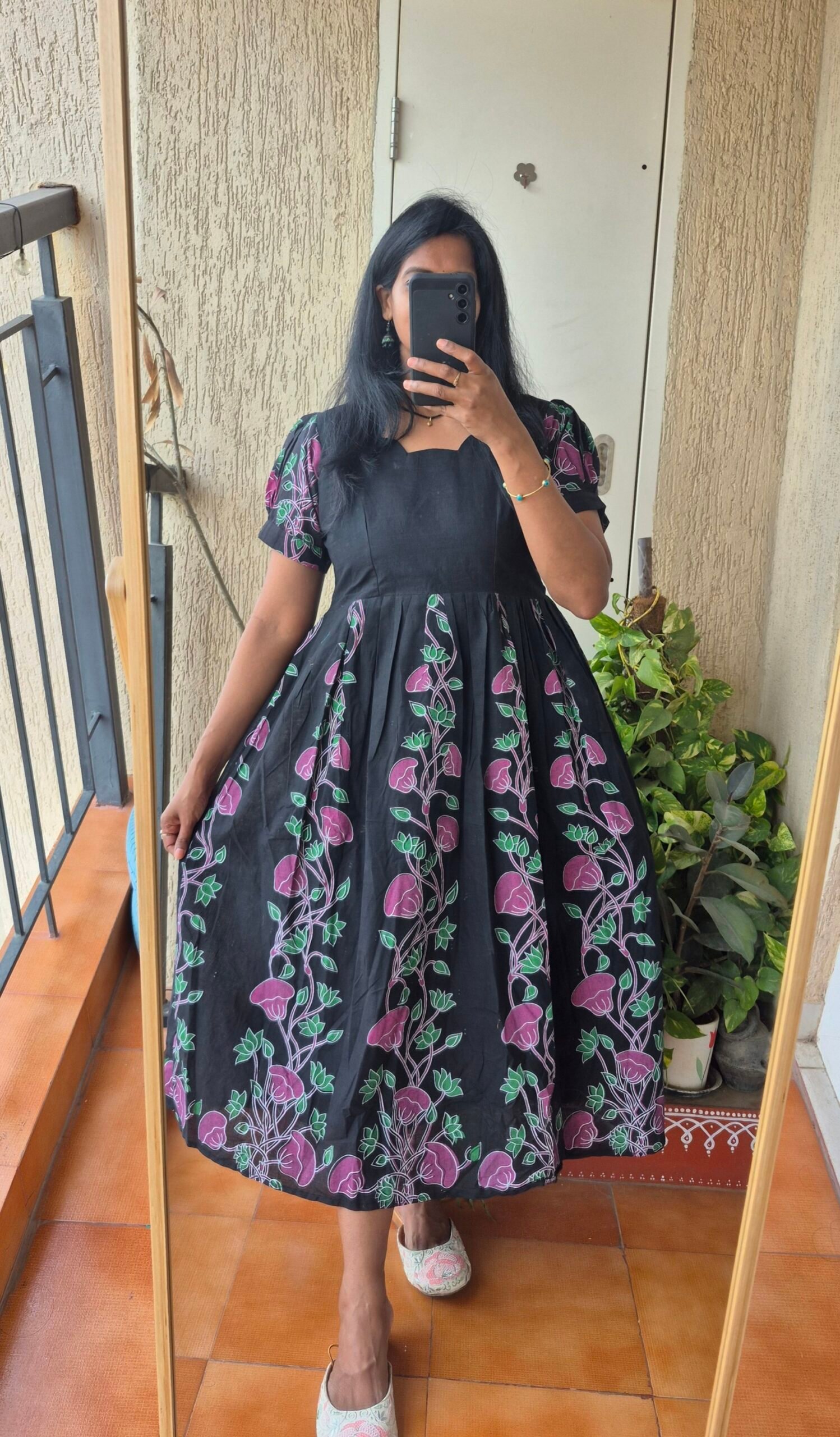 Black brush paint handloom cotton dress. - Image 2