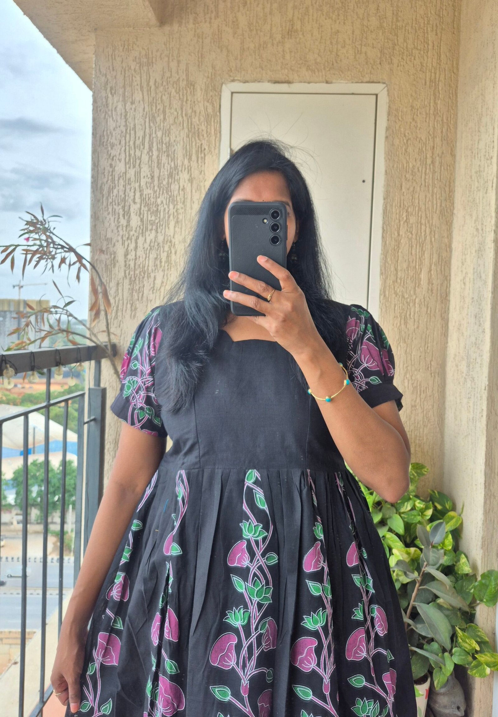 Black brush paint handloom cotton dress. - Image 4