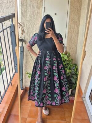 Black brush paint handloom cotton dress.