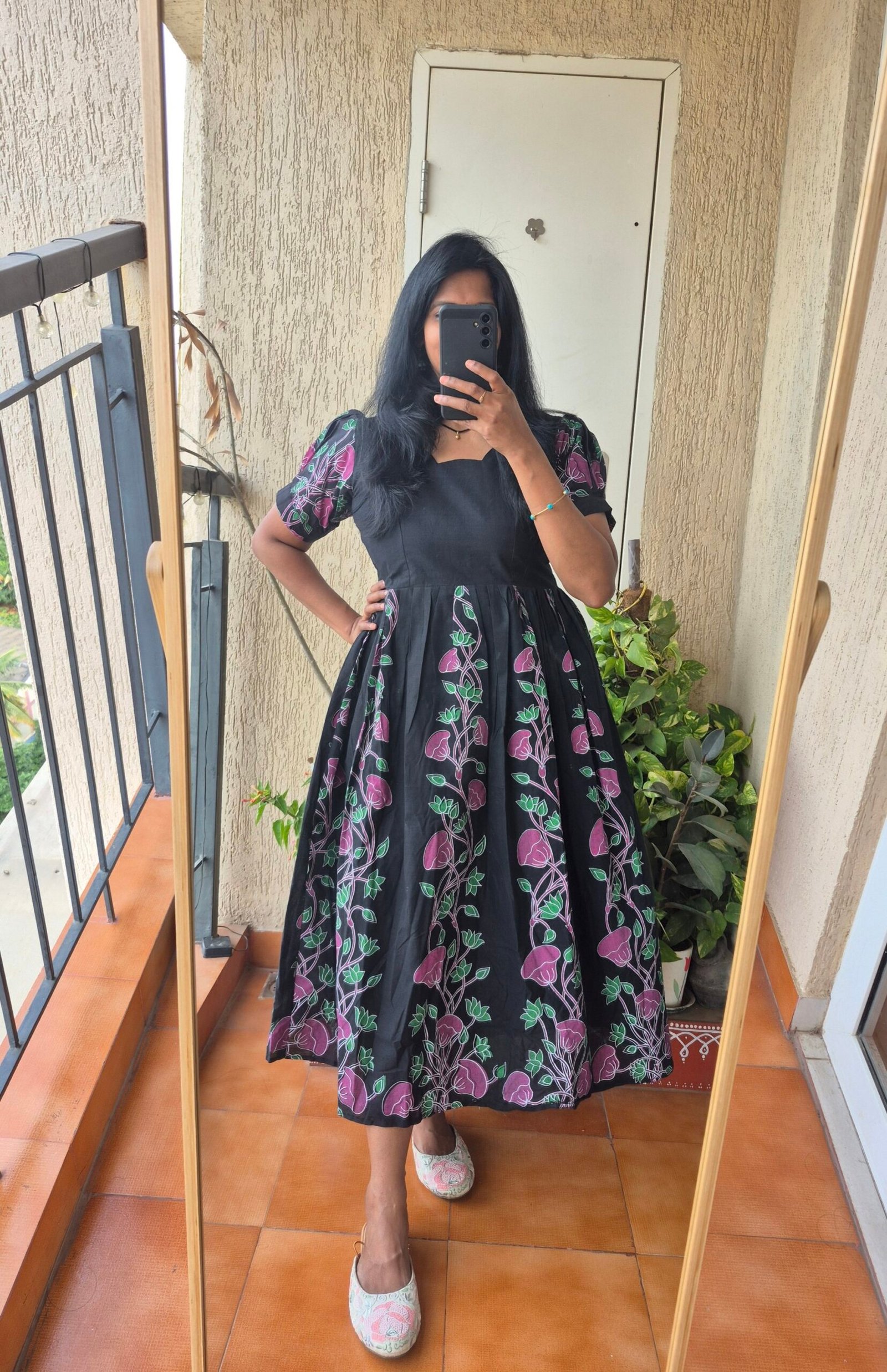 Black brush paint handloom cotton dress.