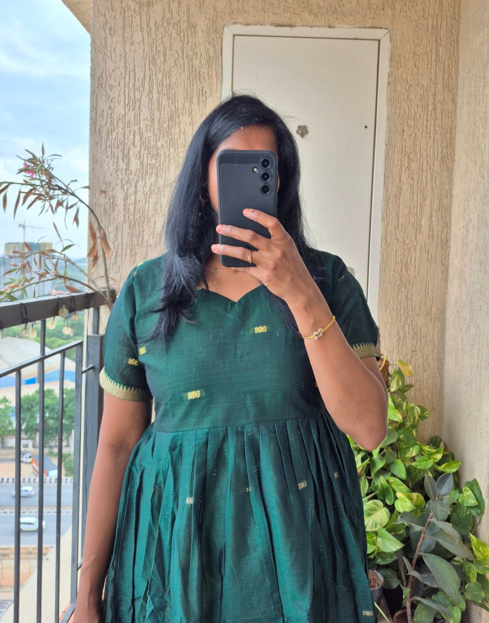 Bottle green Narayanpet cotton dress. - Image 2
