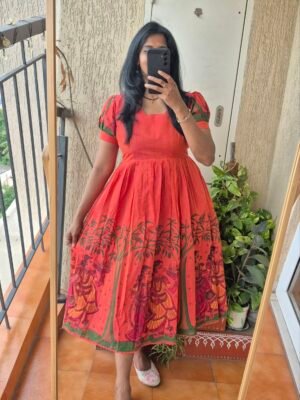 Orange brush paint handloom cottom dress.