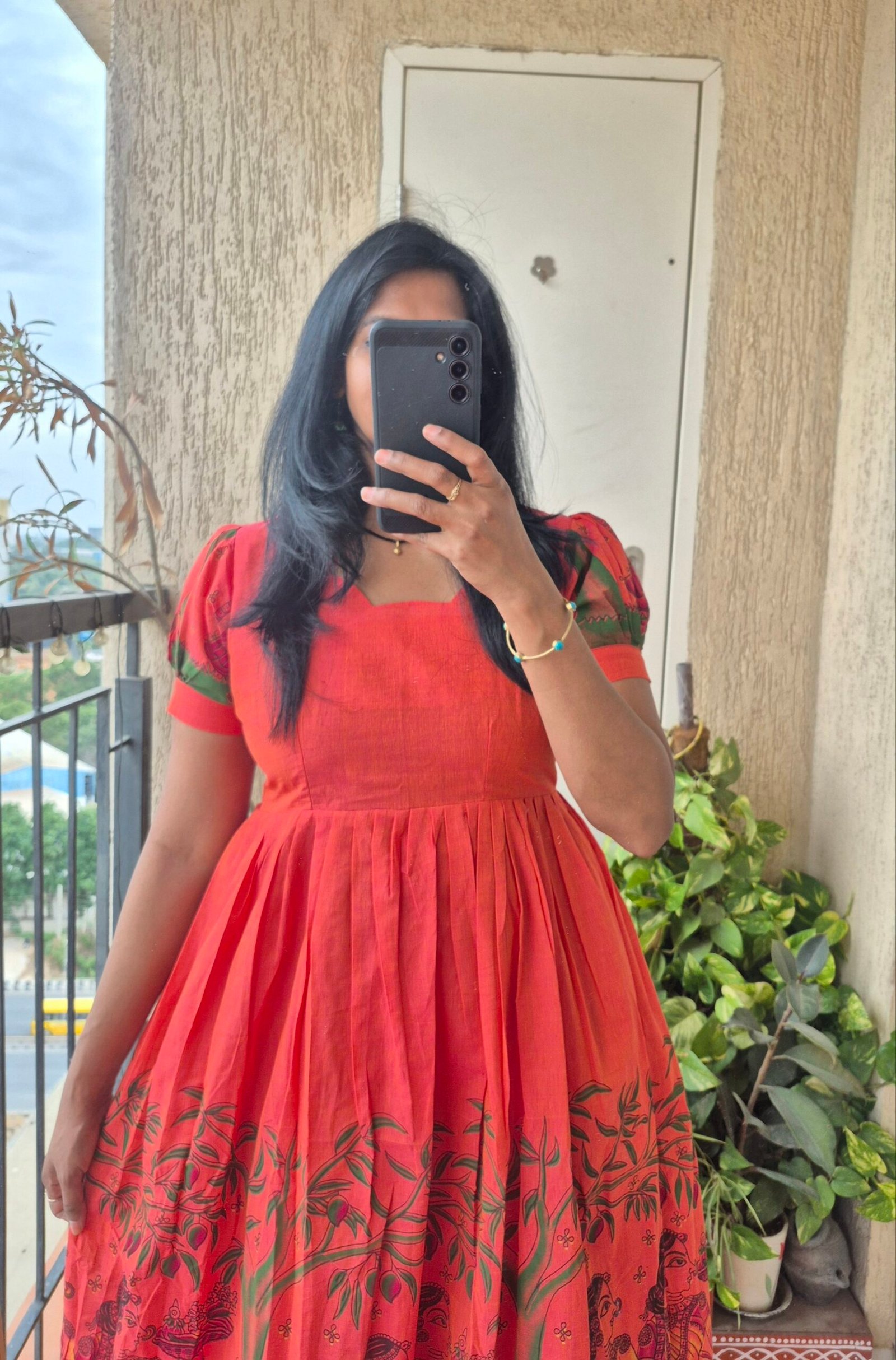 Orange brush paint handloom cottom dress. - Image 6
