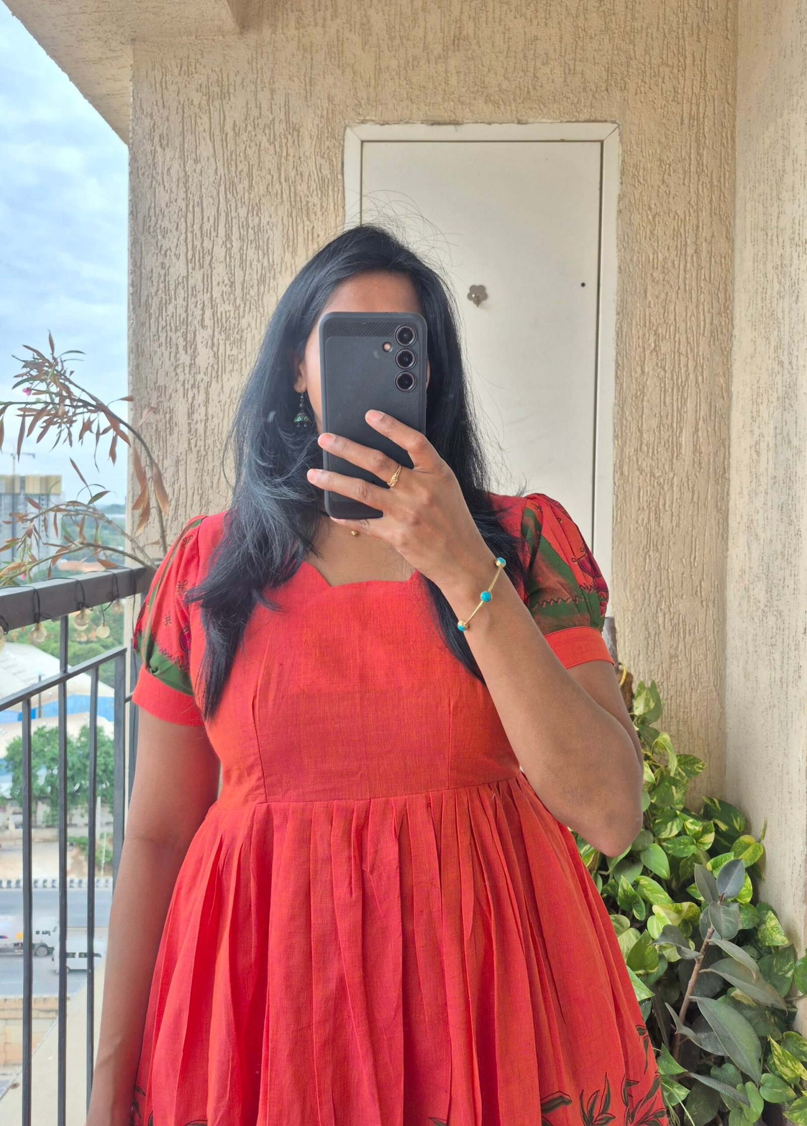 Orange brush paint handloom cottom dress. - Image 3