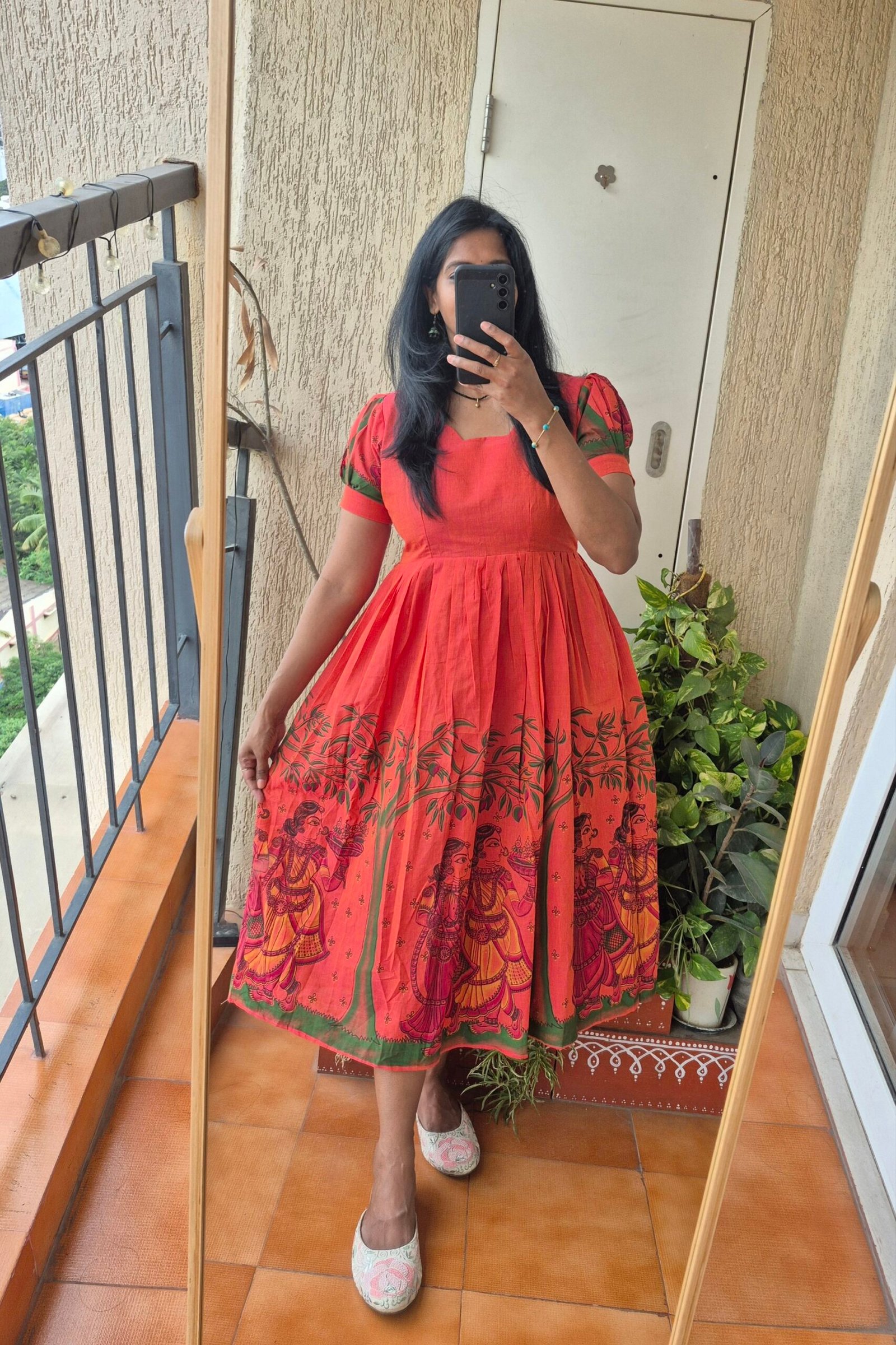 Orange brush paint handloom cottom dress. - Image 2