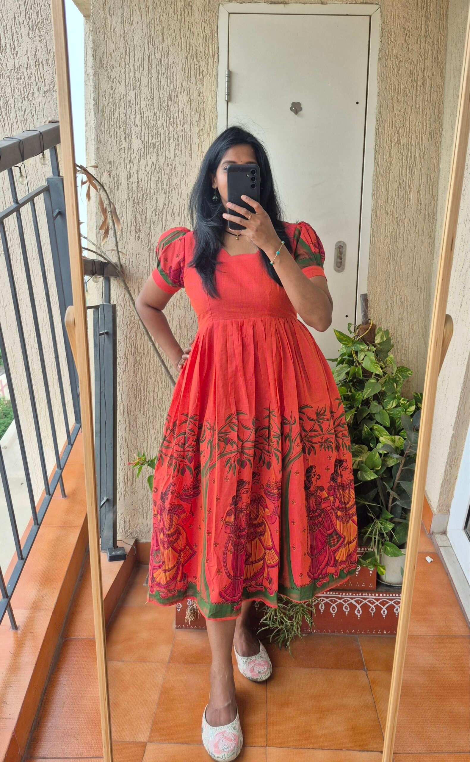 Orange brush paint handloom cottom dress. - Image 5