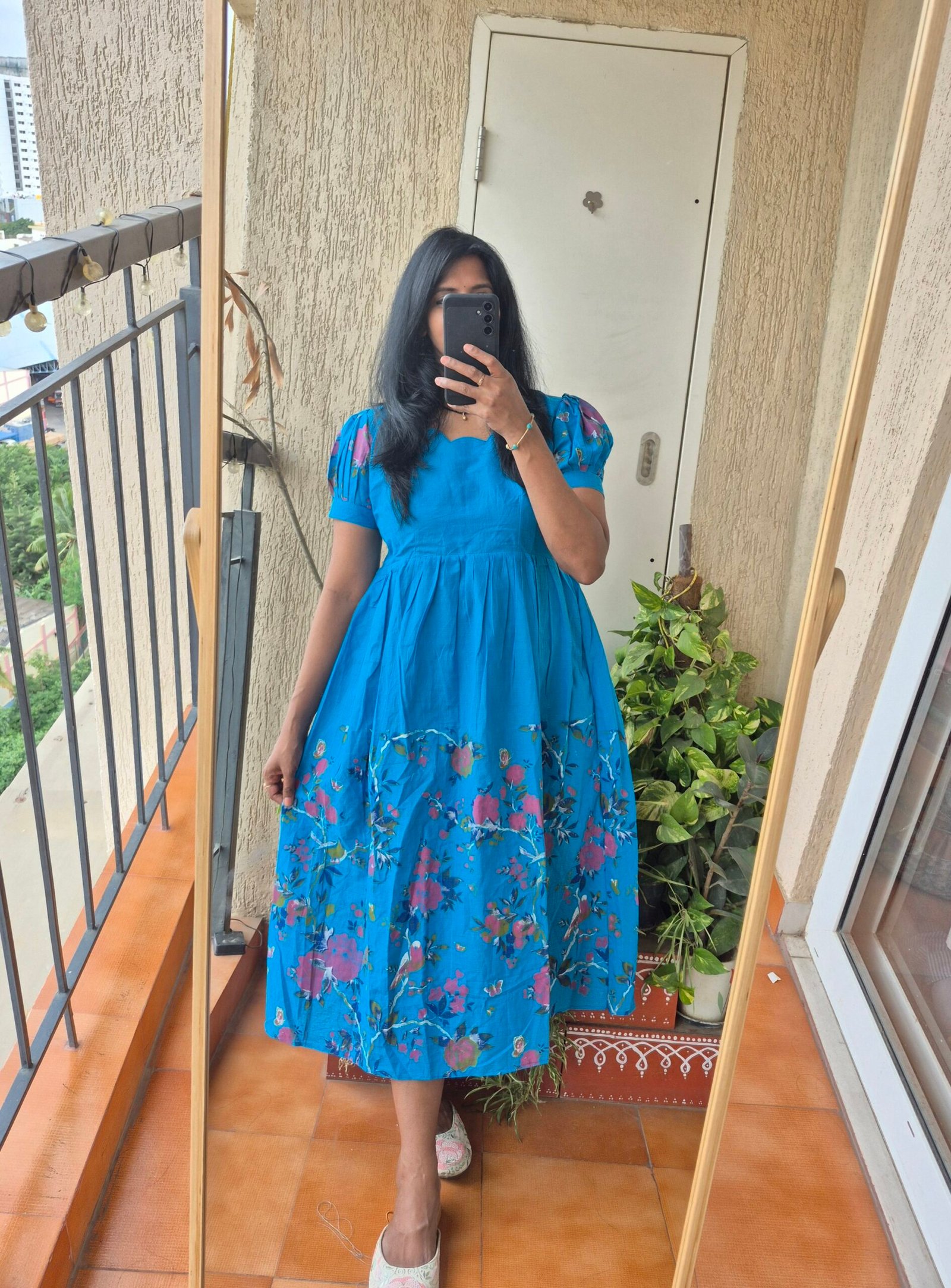 Blue brush paint handloom cotton dress. - Image 2