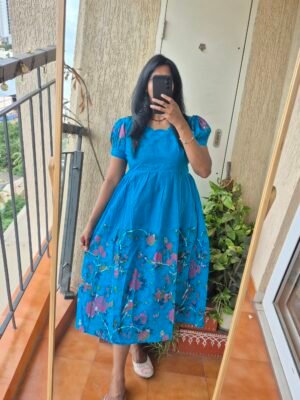 Blue brush paint handloom cotton dress.