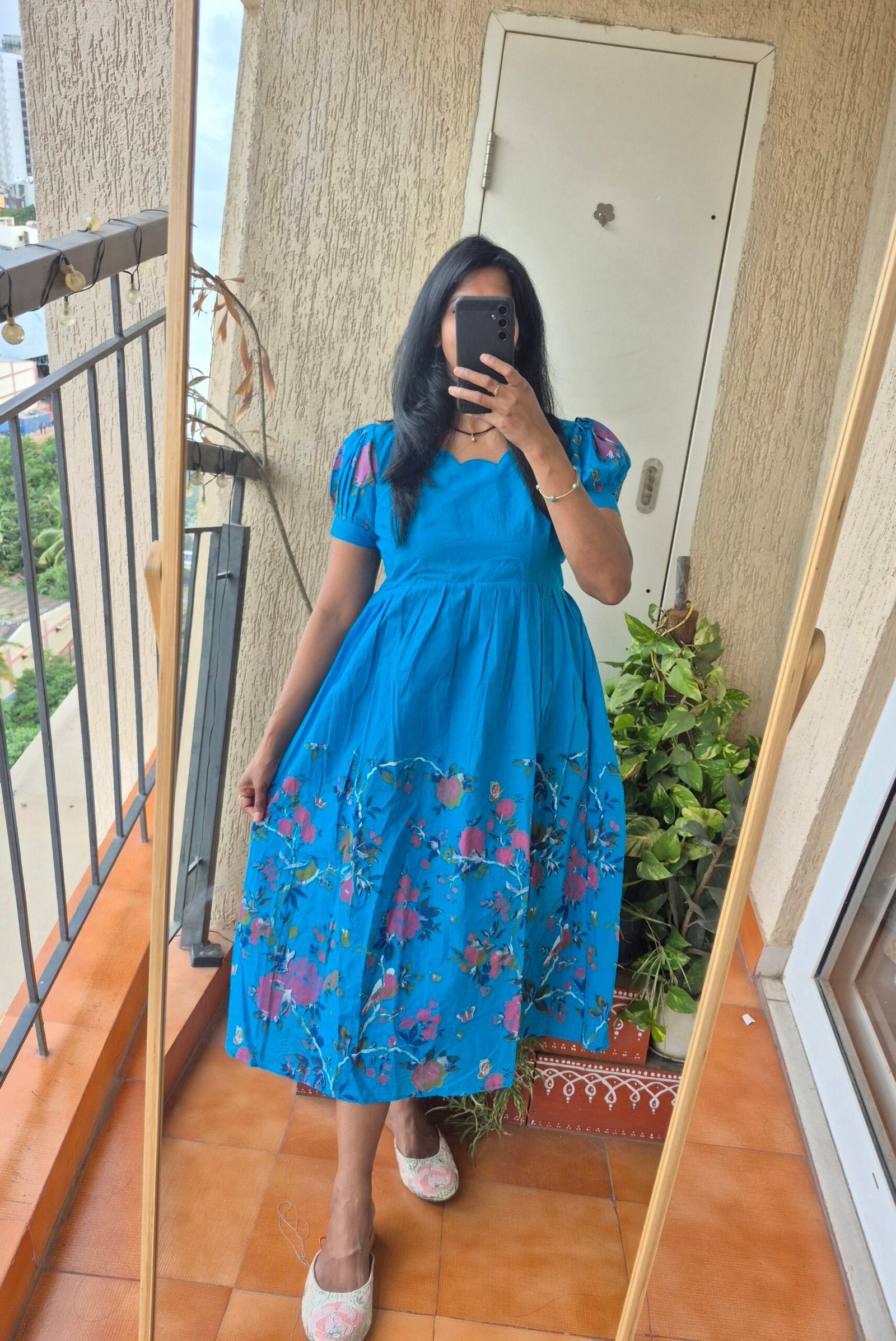 Blue brush paint handloom cotton dress.