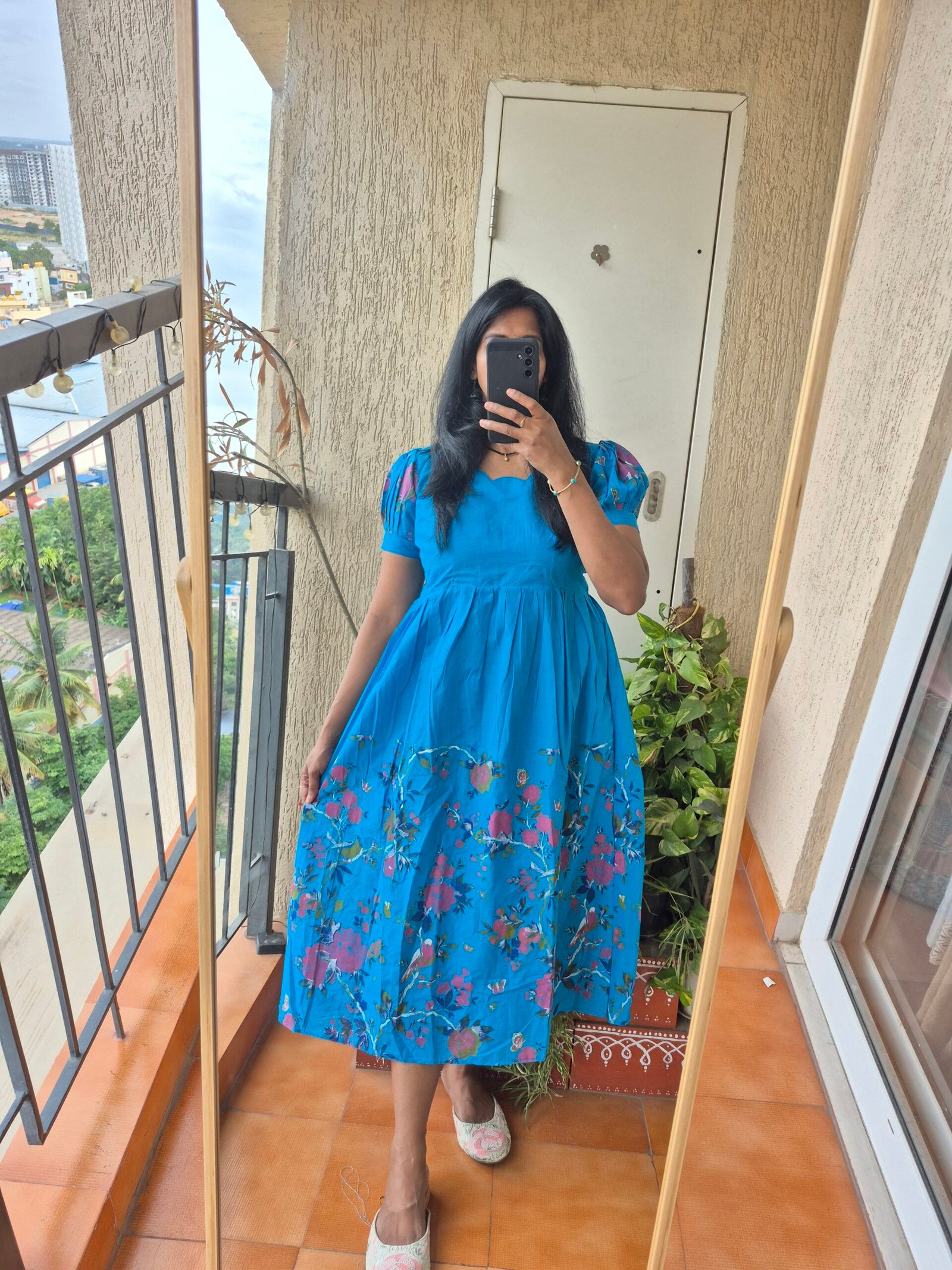 Blue brush paint handloom cotton dress. - Image 3