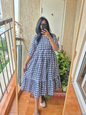 Black and white checks Mul cotton dress.