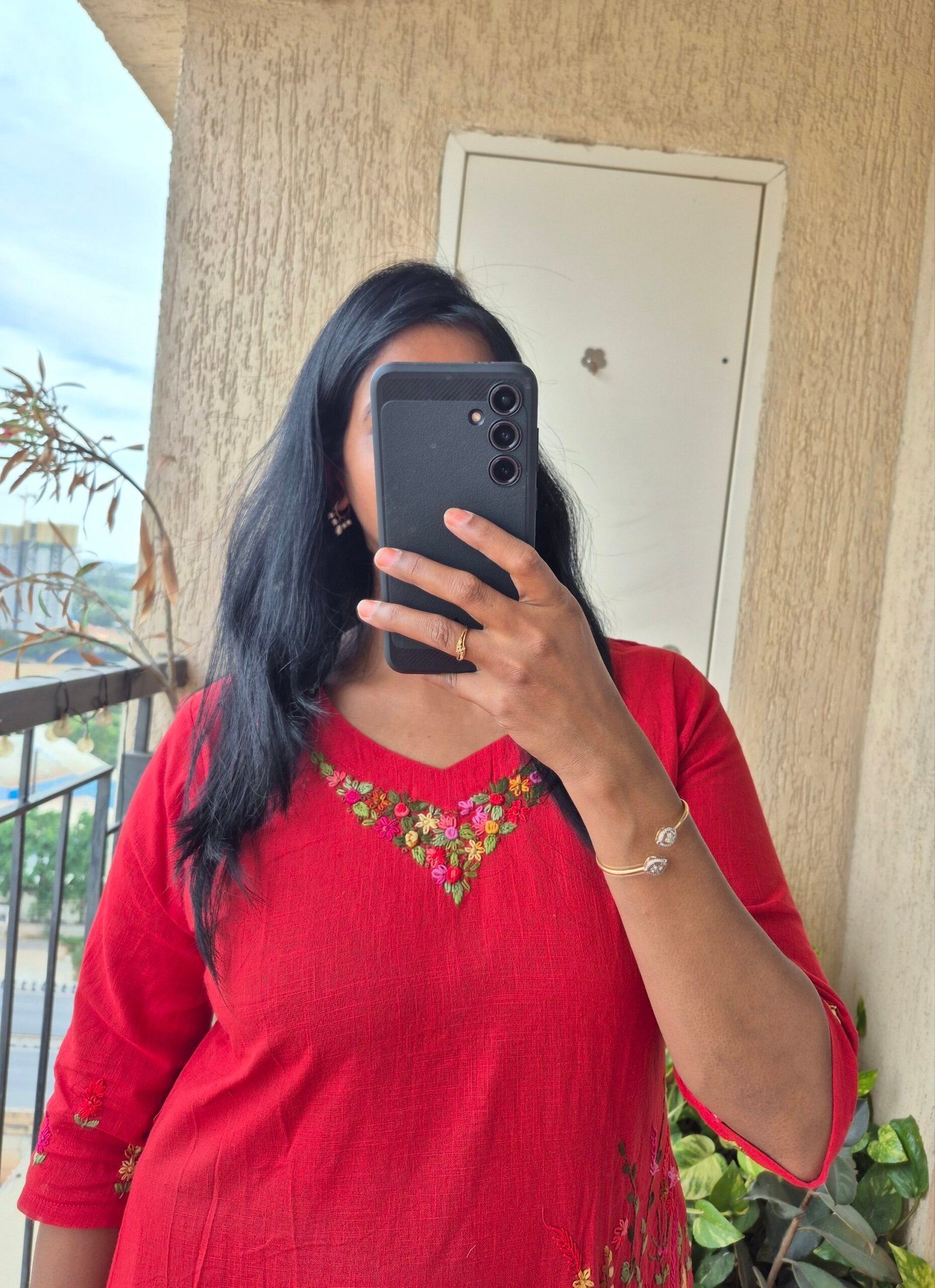 Tomato Red embroideres frill cotton dress. - Image 4