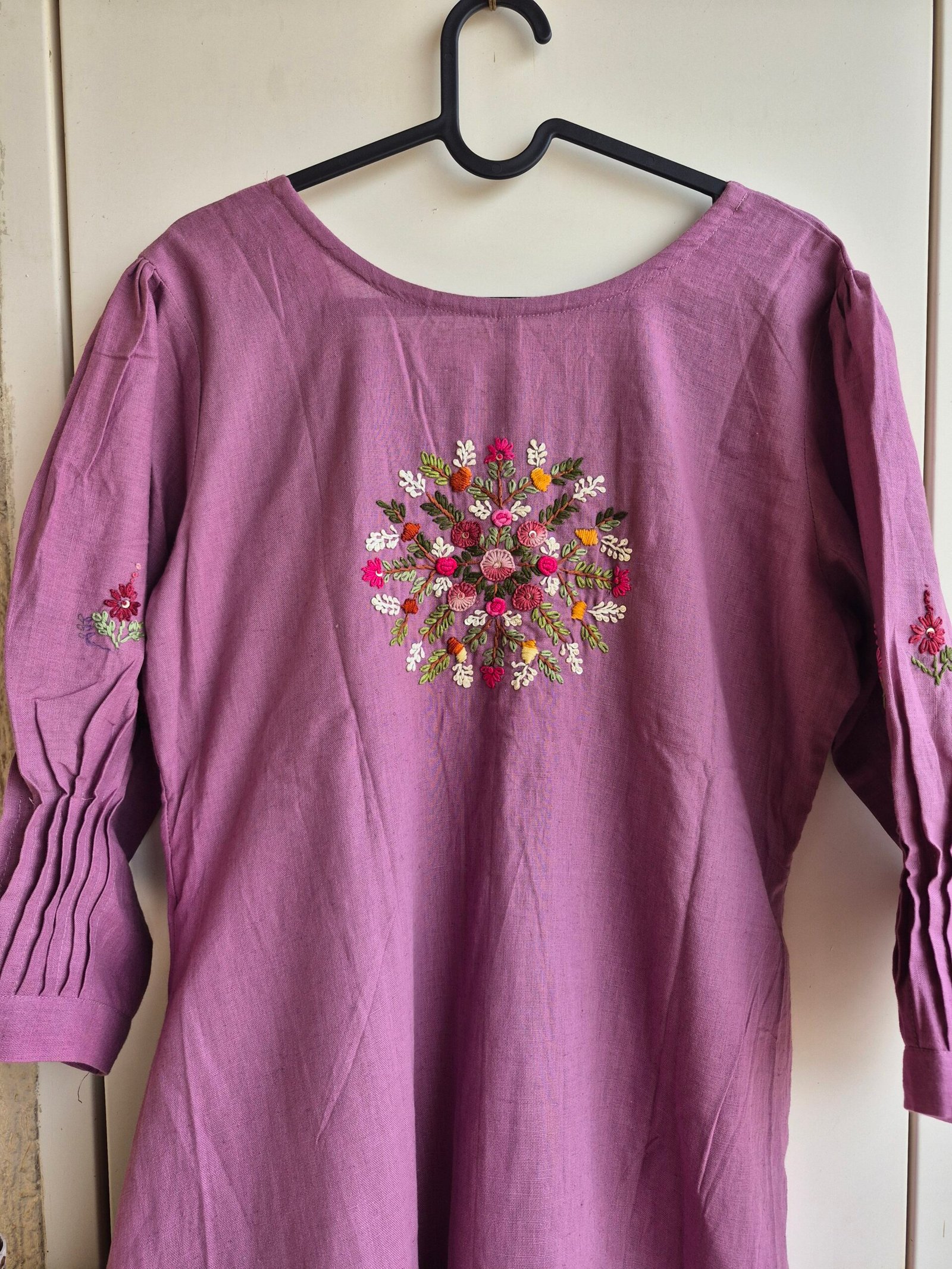 Lilac embroidery handloom cotton dress. - Image 5