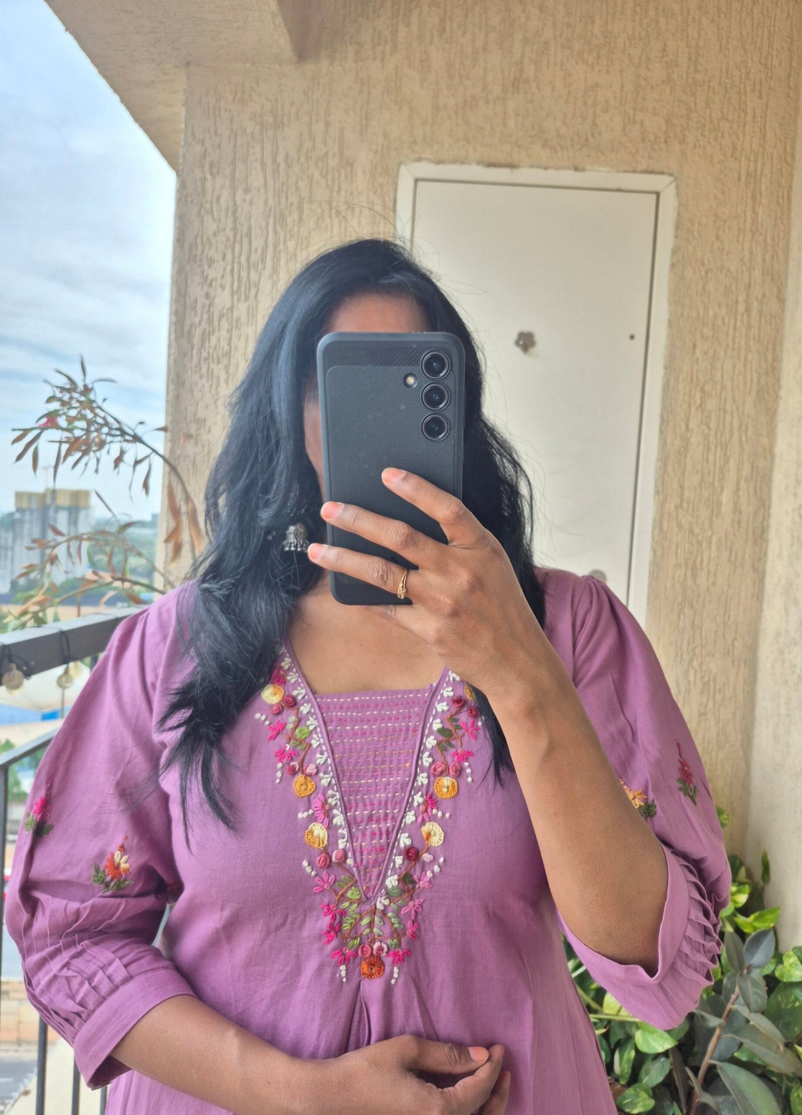 Lilac embroidery handloom cotton dress. - Image 4