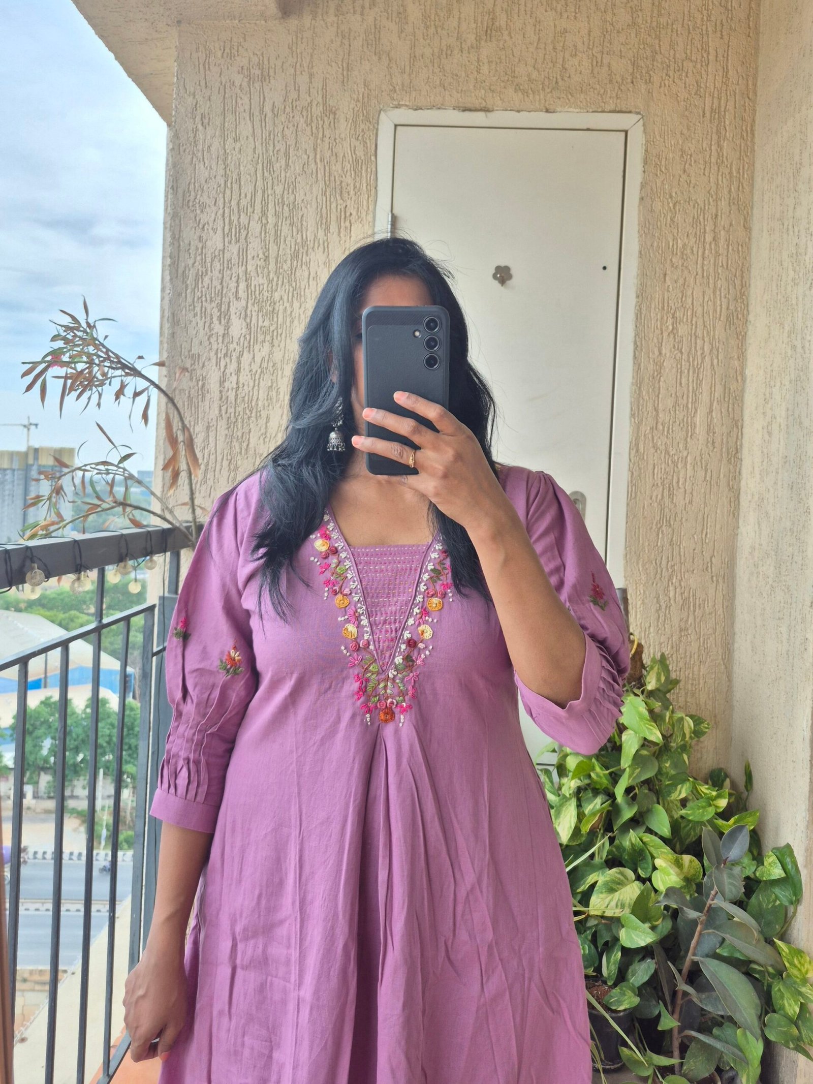 Lilac embroidery handloom cotton dress. - Image 2