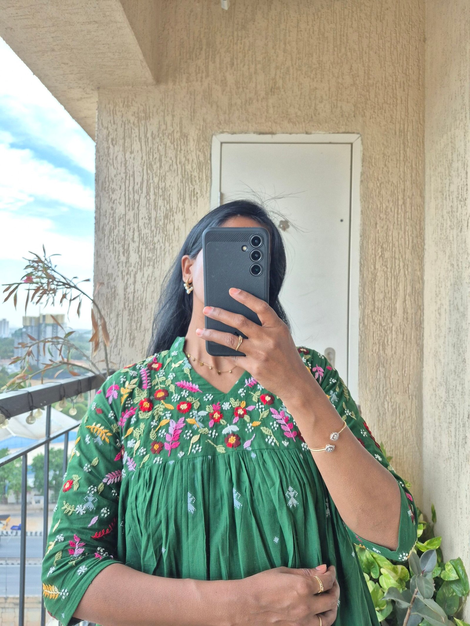 Green Jamdani handwork cotton dress. - Image 5