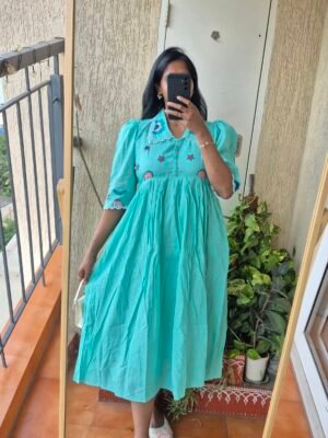 Sea blue collared pinterest cotton dress.