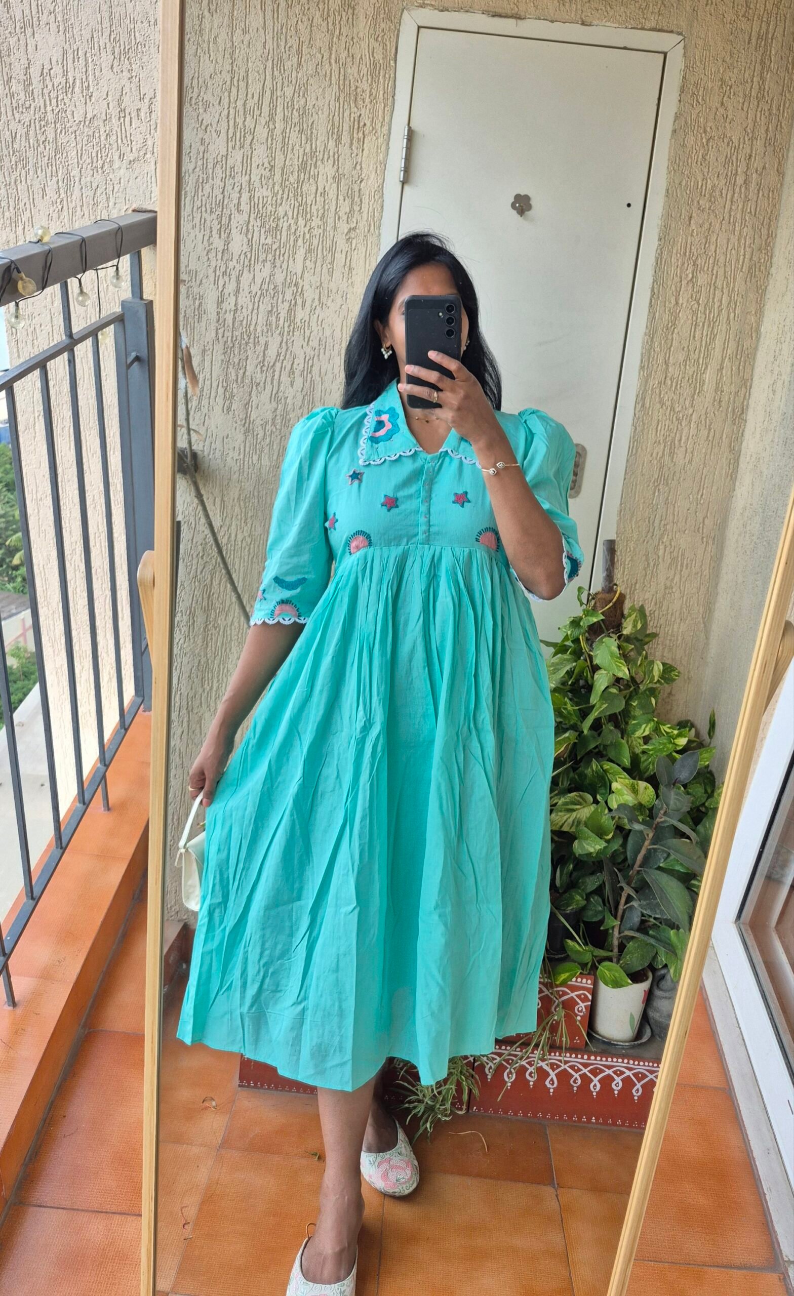 Sea blue collared pinterest cotton dress.