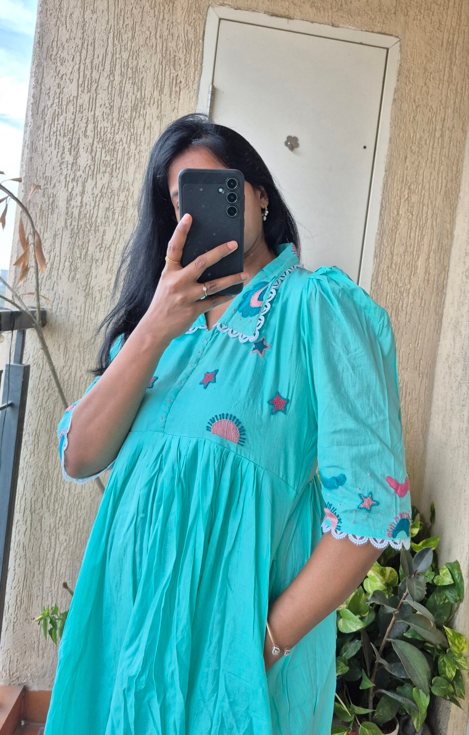 Sea blue collared pinterest cotton dress. - Image 4