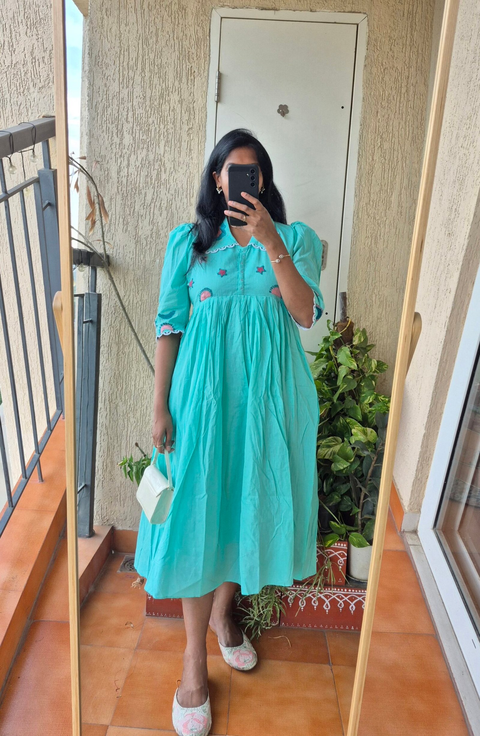 Sea blue collared pinterest cotton dress. - Image 3