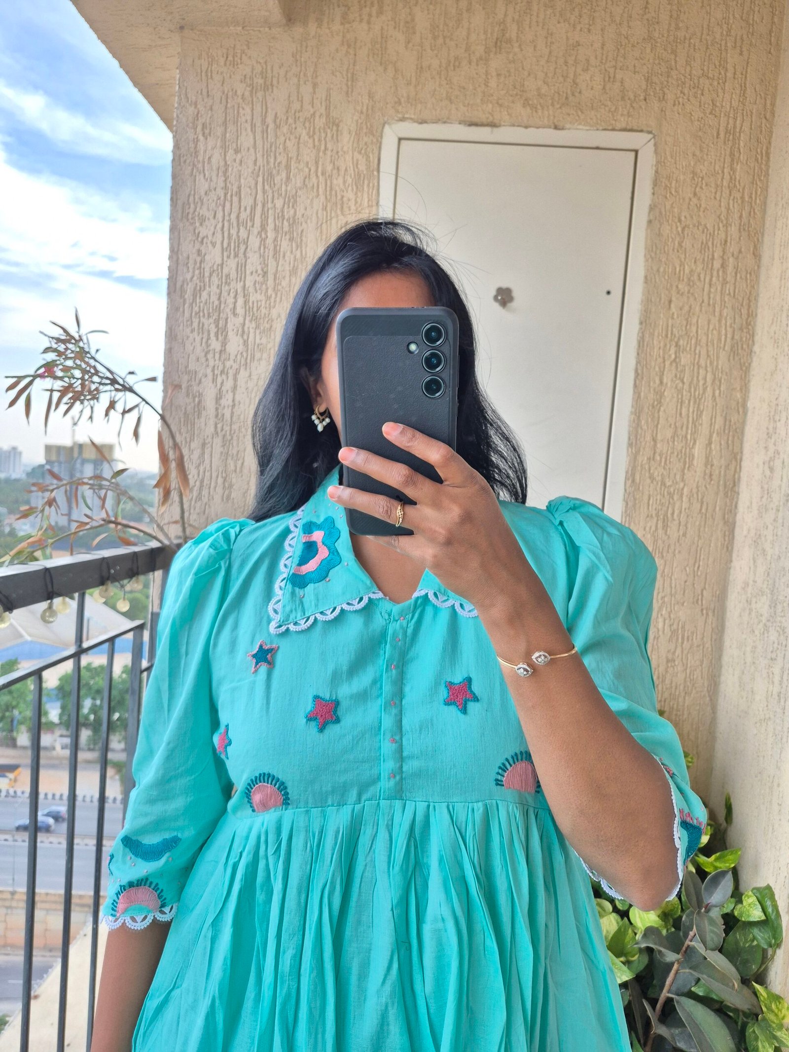 Sea blue collared pinterest cotton dress. - Image 5
