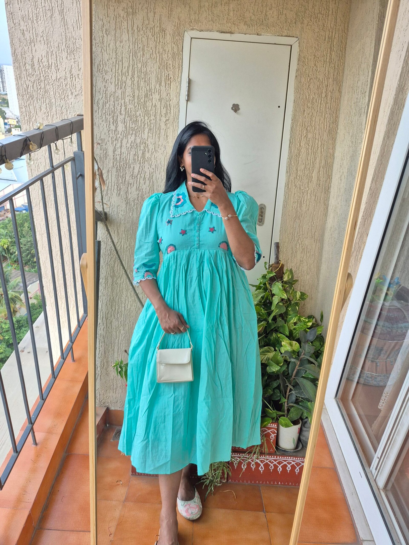 Sea blue collared pinterest cotton dress. - Image 2