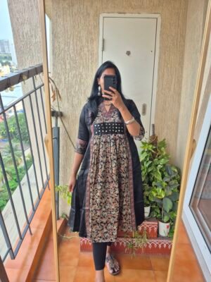 Black Mashru silk ajrack mirror work dress.