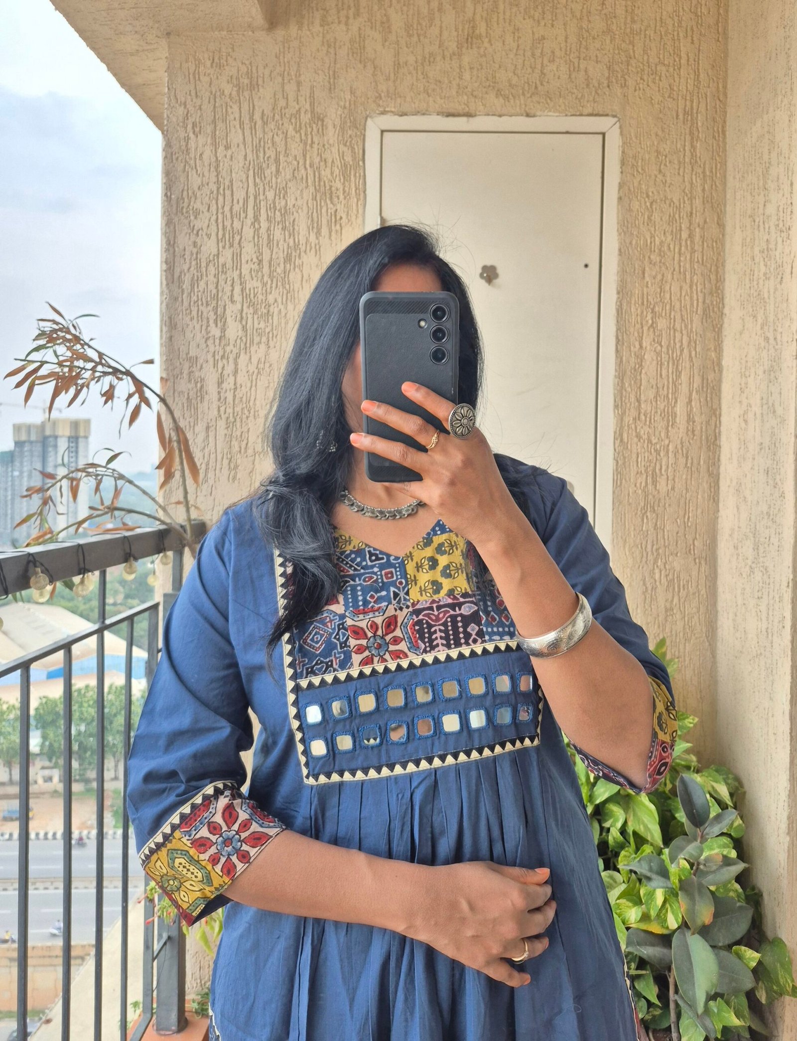Blue ajrack patch work dress. - Image 6