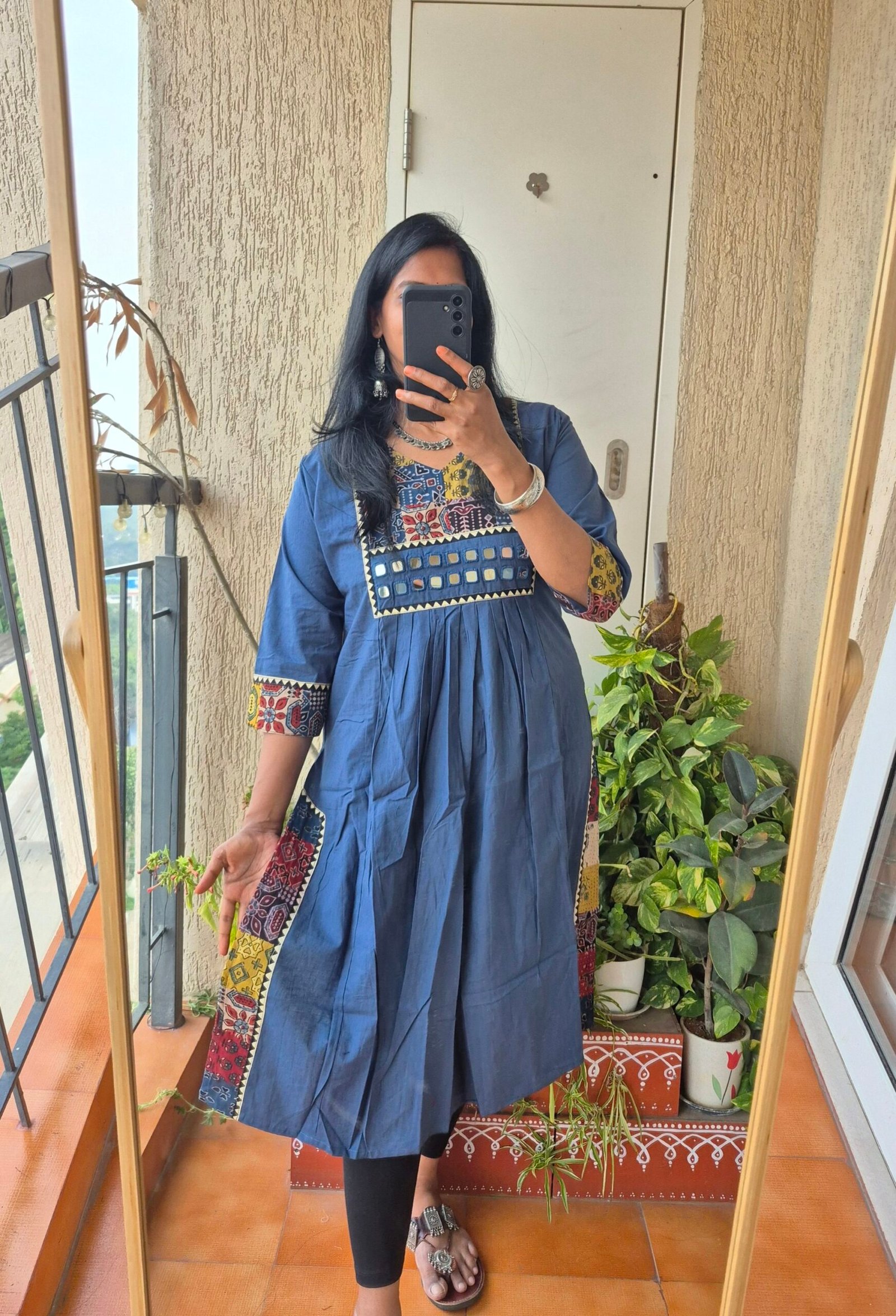 Blue ajrack patch work dress. - Image 2