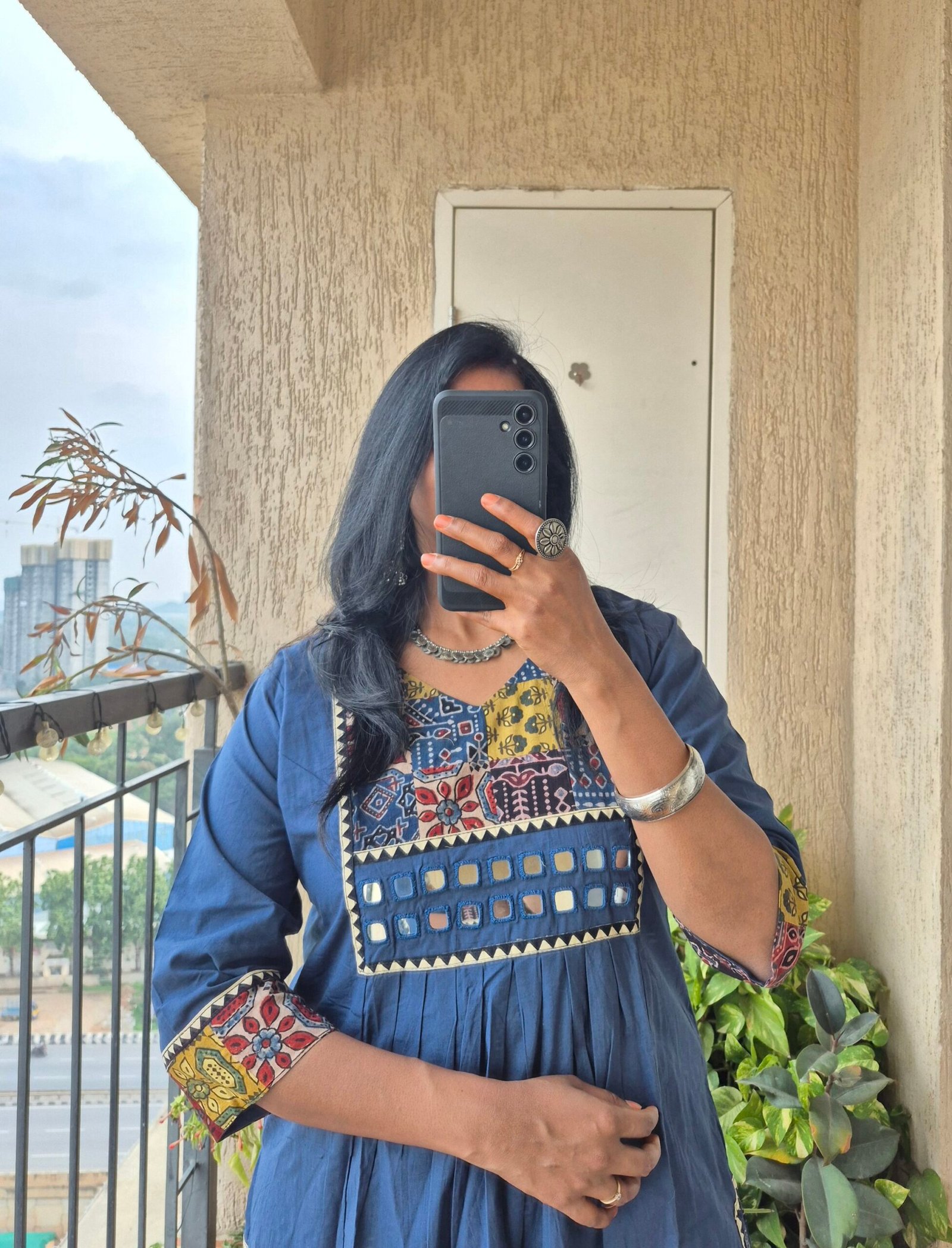 Blue ajrack patch work dress. - Image 4