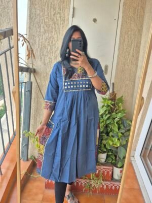Blue ajrack patch work dress.