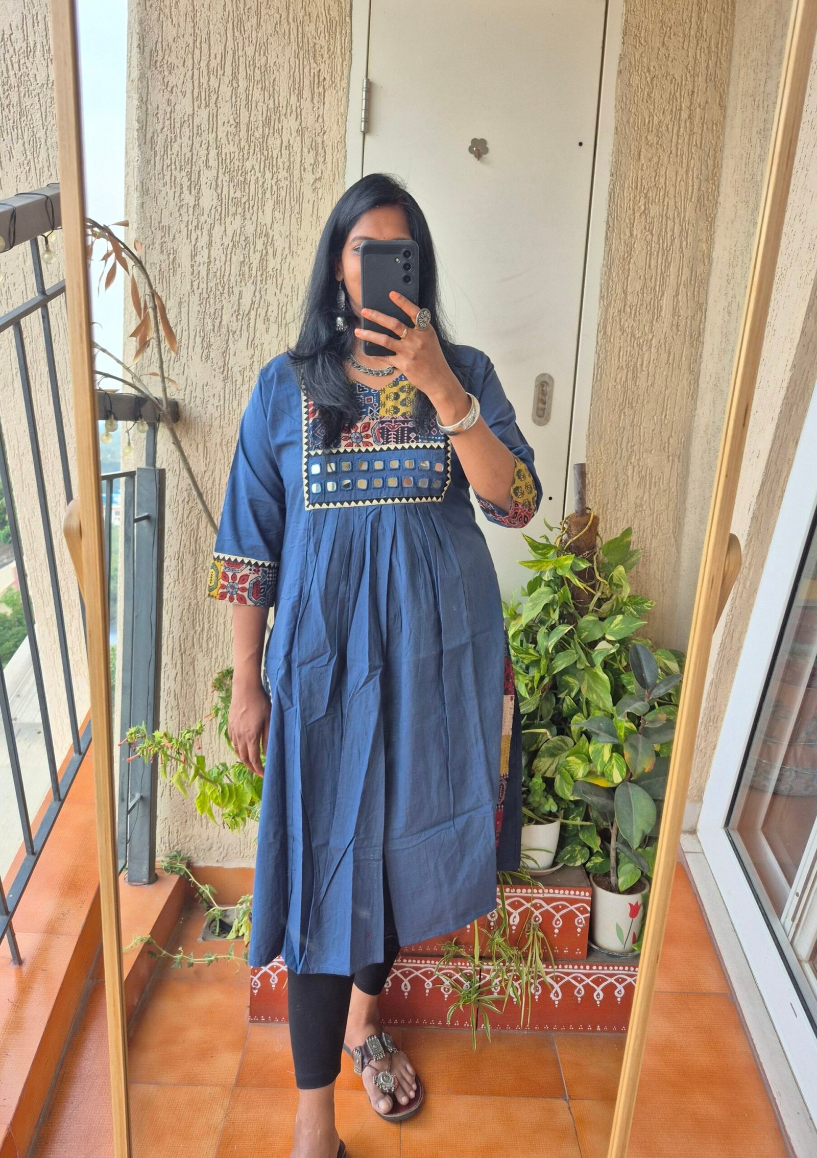 Blue ajrack patch work dress. - Image 3