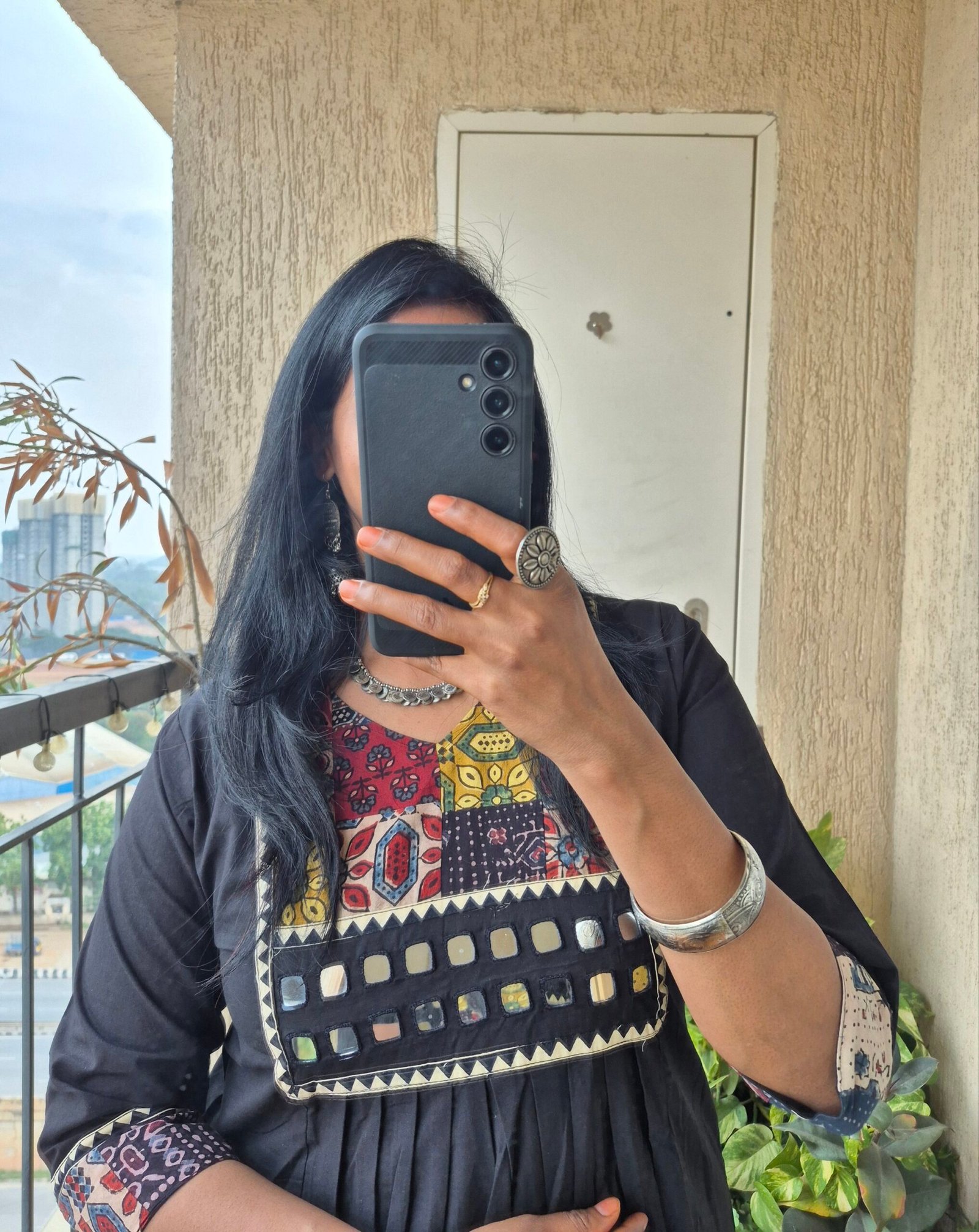 Black Ajrack patch work dress - Image 5