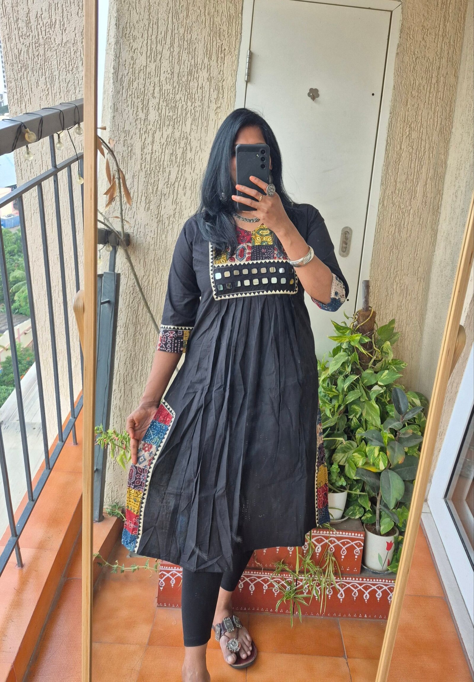 Black Ajrack patch work dress