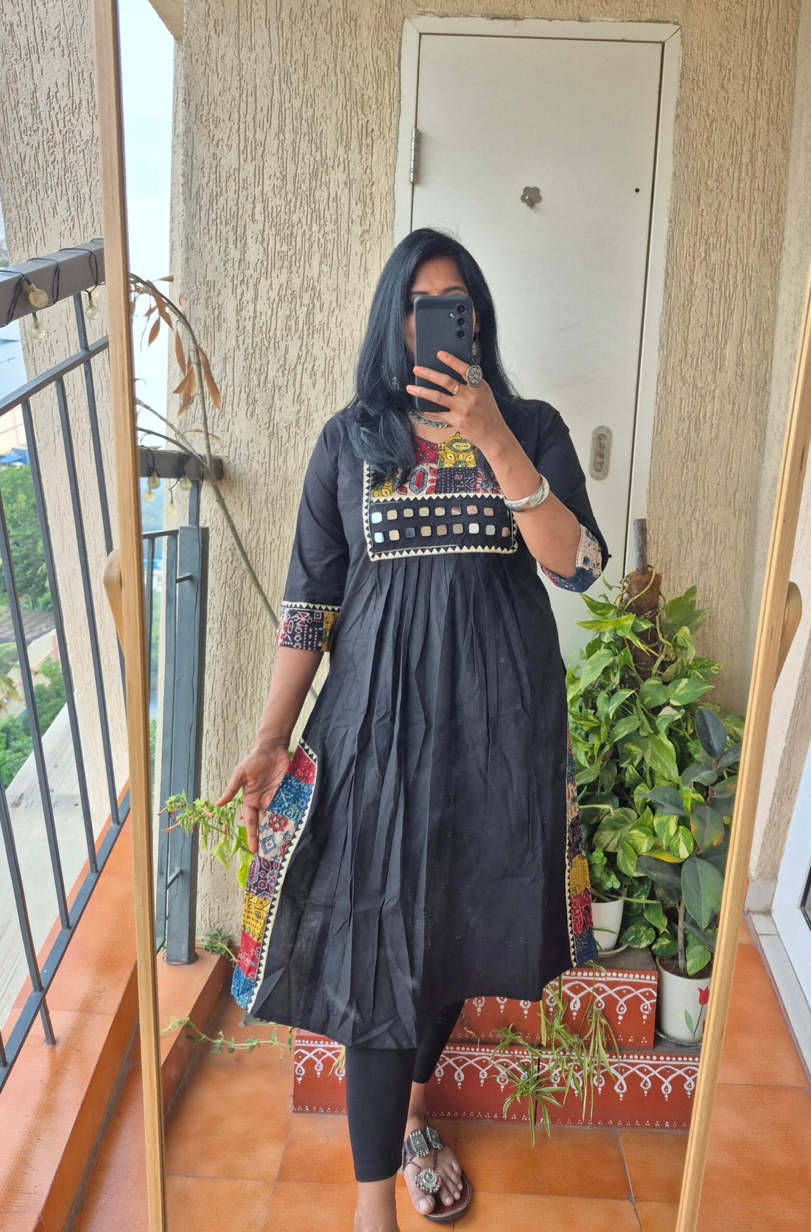 Black Ajrack patch work dress - Image 2
