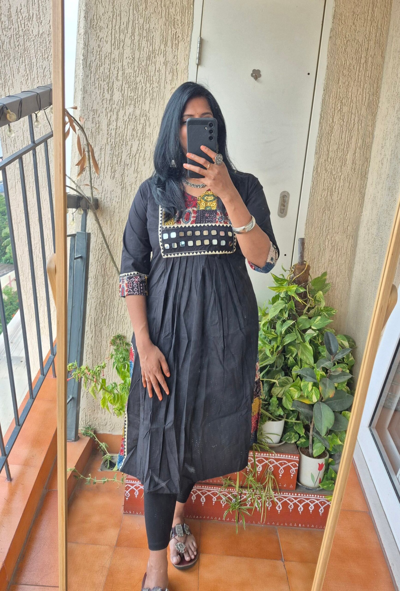 Black Ajrack patch work dress - Image 3