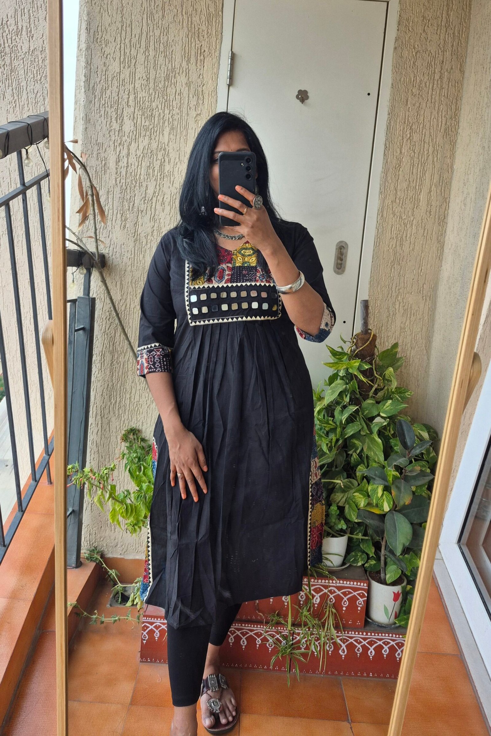 Black Ajrack patch work dress - Image 4