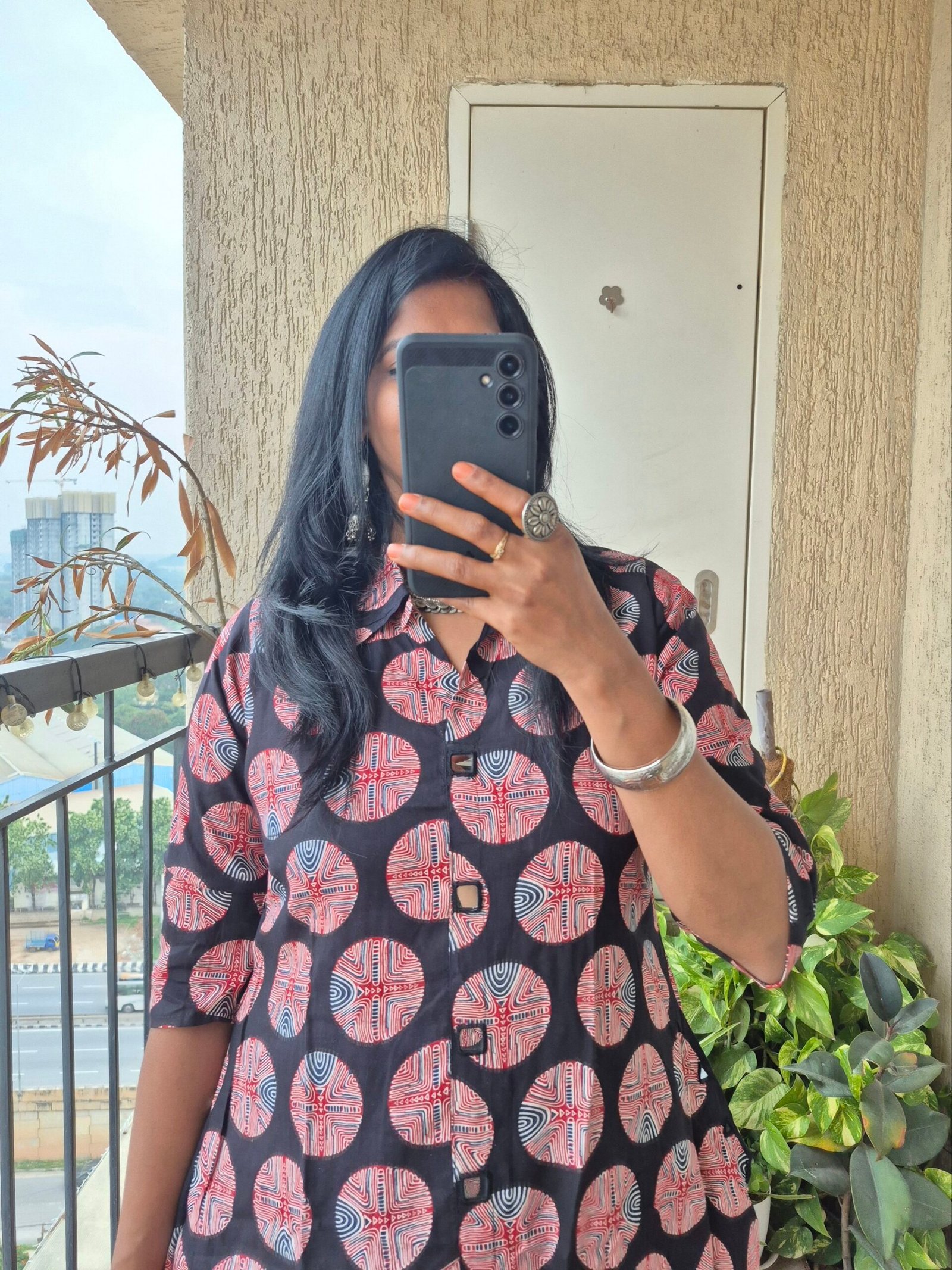 Black polka collar mirror work dress. - Image 5