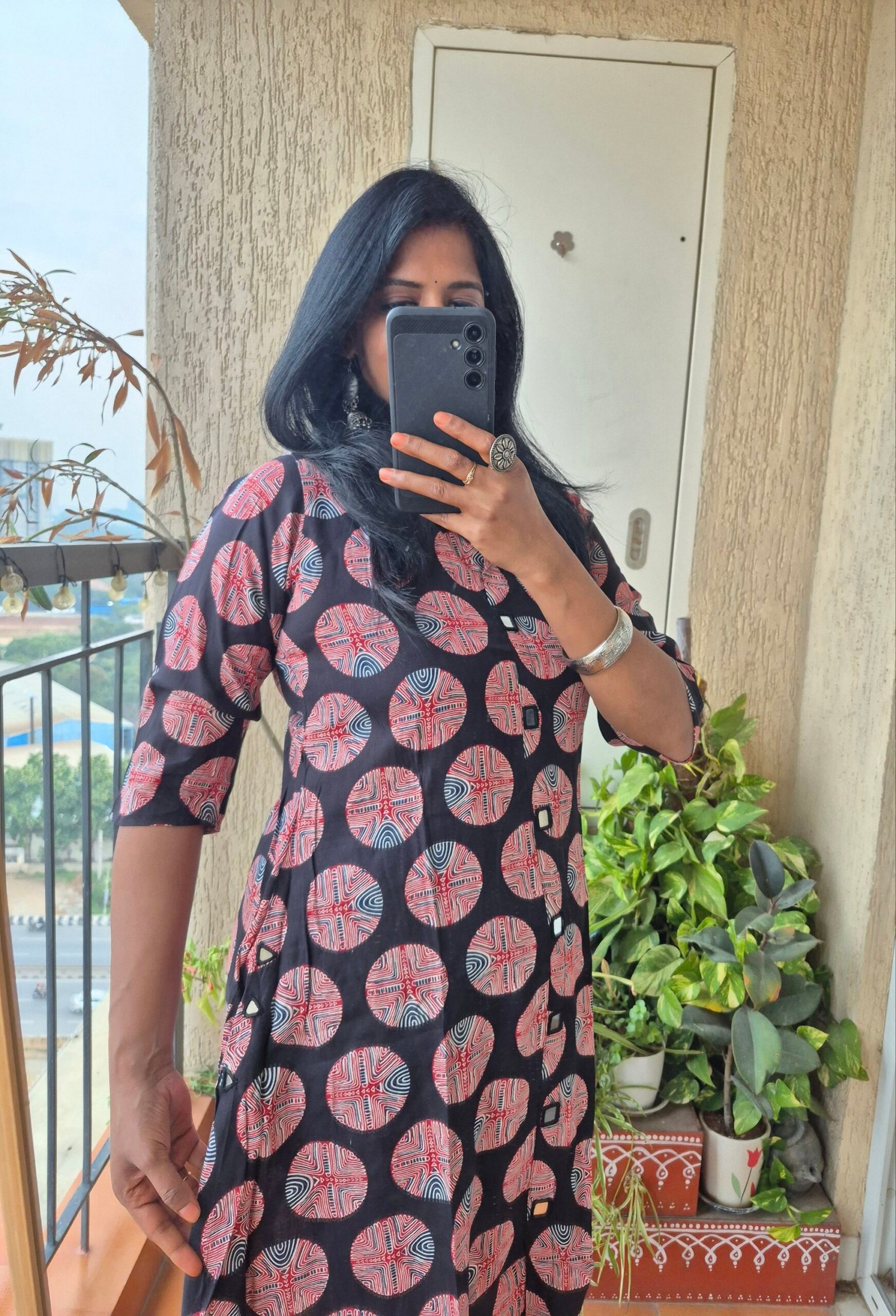 Black polka collar mirror work dress. - Image 4