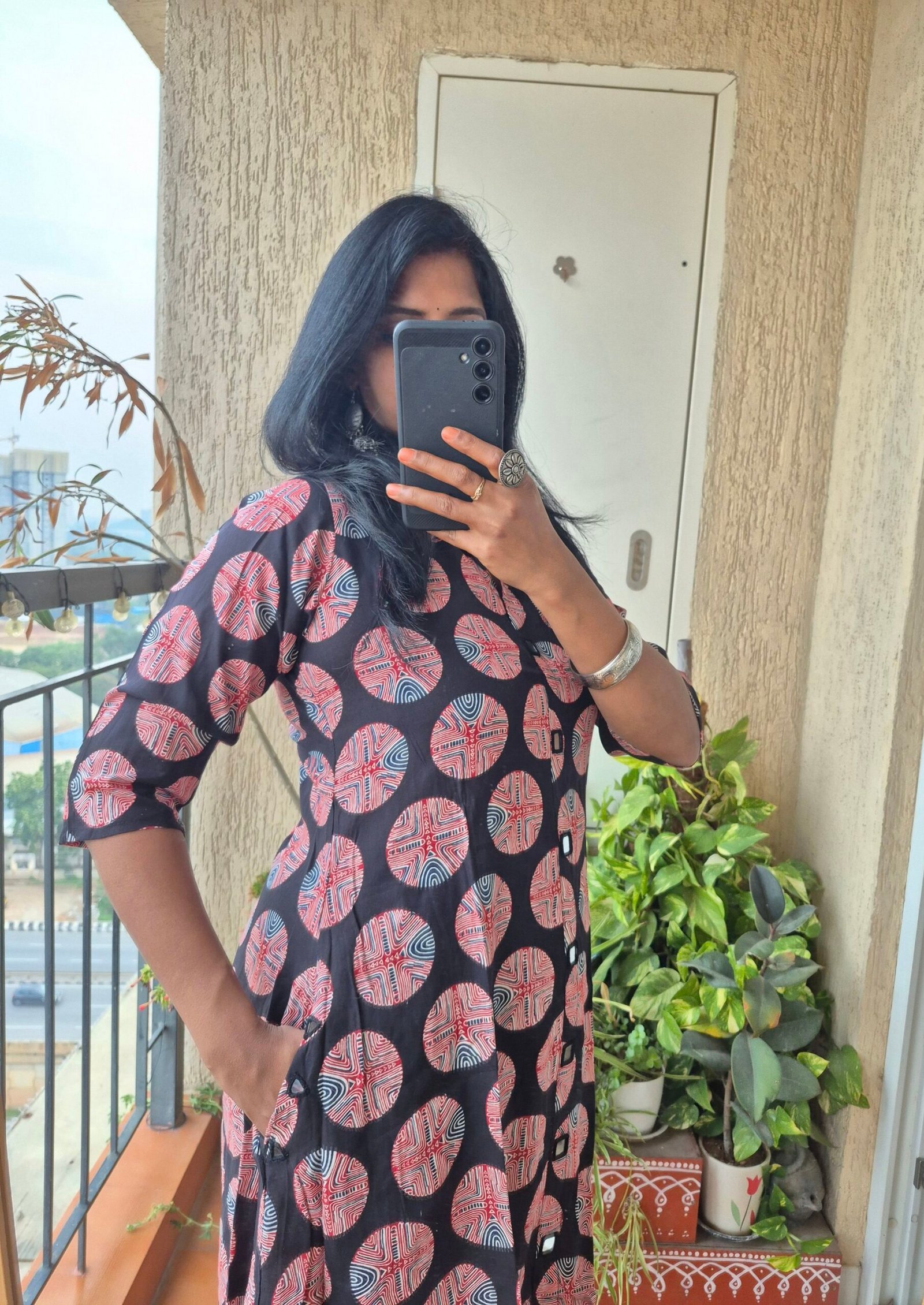 Black polka collar mirror work dress. - Image 3