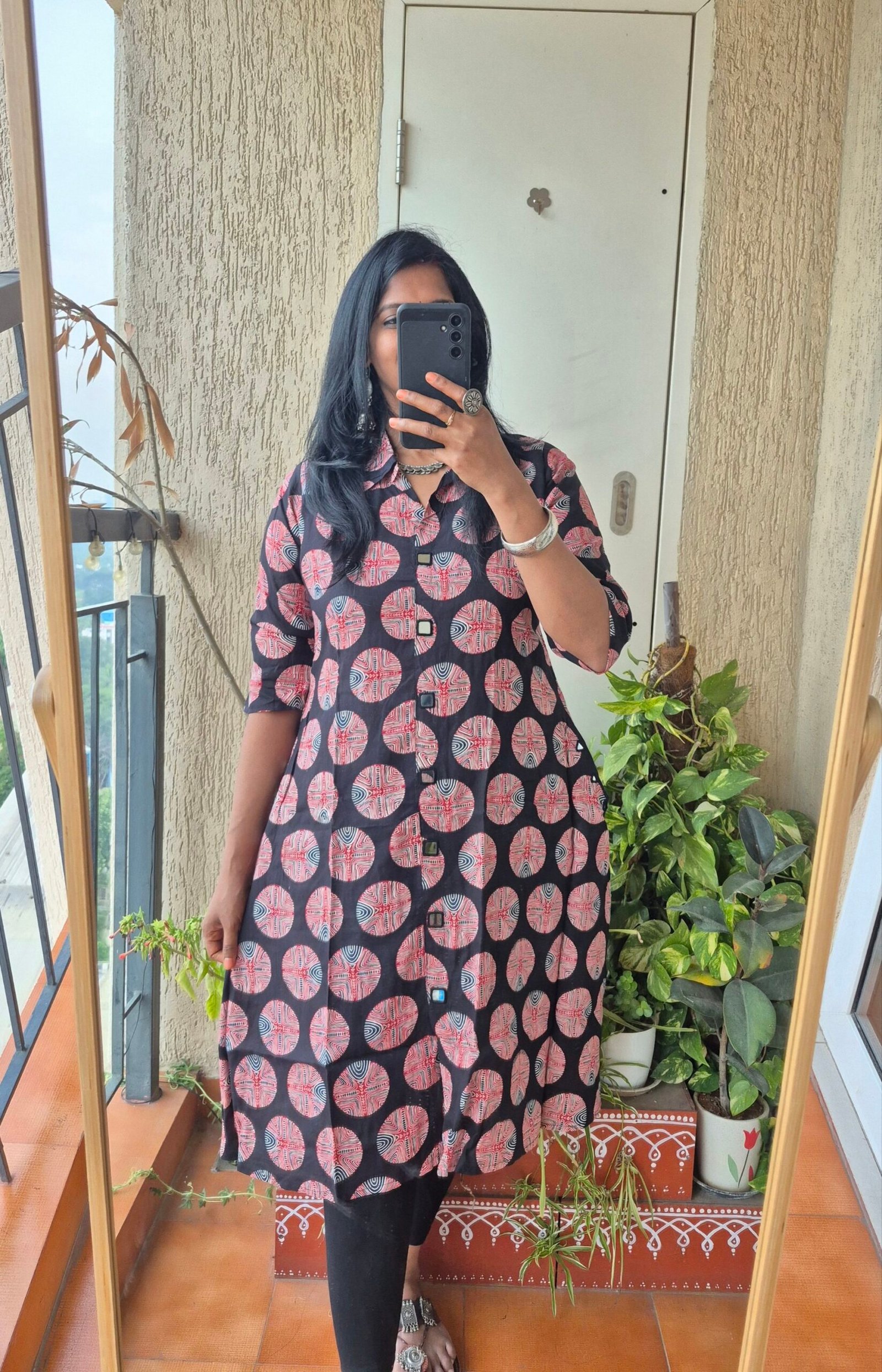 Black polka collar mirror work dress. - Image 2